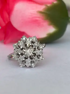 Vintage 18 kt White Gold Rosette Cluster Diamonds ring kopen? Bied vanaf 550!