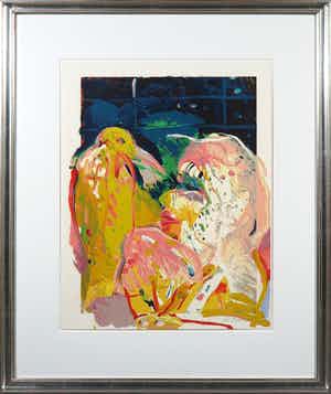 Kees van Bohemen - Litho, Vrouw met vogel - Ingelijst verkocht voor € 150!