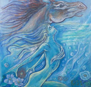 Kiss Riemvis - Olieverf op doek, z.t. Fantasy Water Horse kopen? Bied vanaf 10!