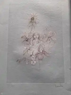 Leonor Fini - Ets, Titel, "Fillette aux fleurs" (Meisje met bloemen). vendu pour 50€ !