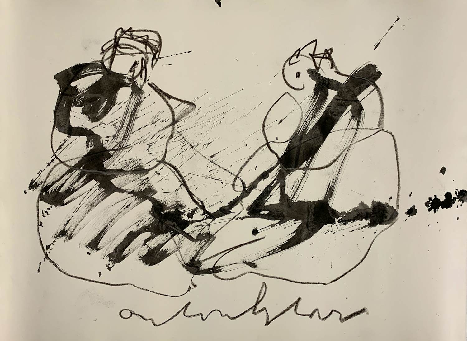 Buy Anton Heyboer - gemengde techniek op papier | 'Twee naakte vrouwen'? Bid from 400!