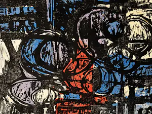 Louis Schanker - U.S.A. 1952 - grote kleuren-linosnede "Circle Image No. 25" potloodgesigneerd kopen? Bied vanaf 360!