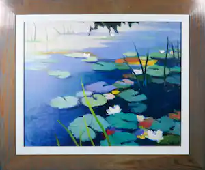 Tadashi Asoma - Olieverf op board, Water Lilies - Ingelijst vendu pour 1980€ !