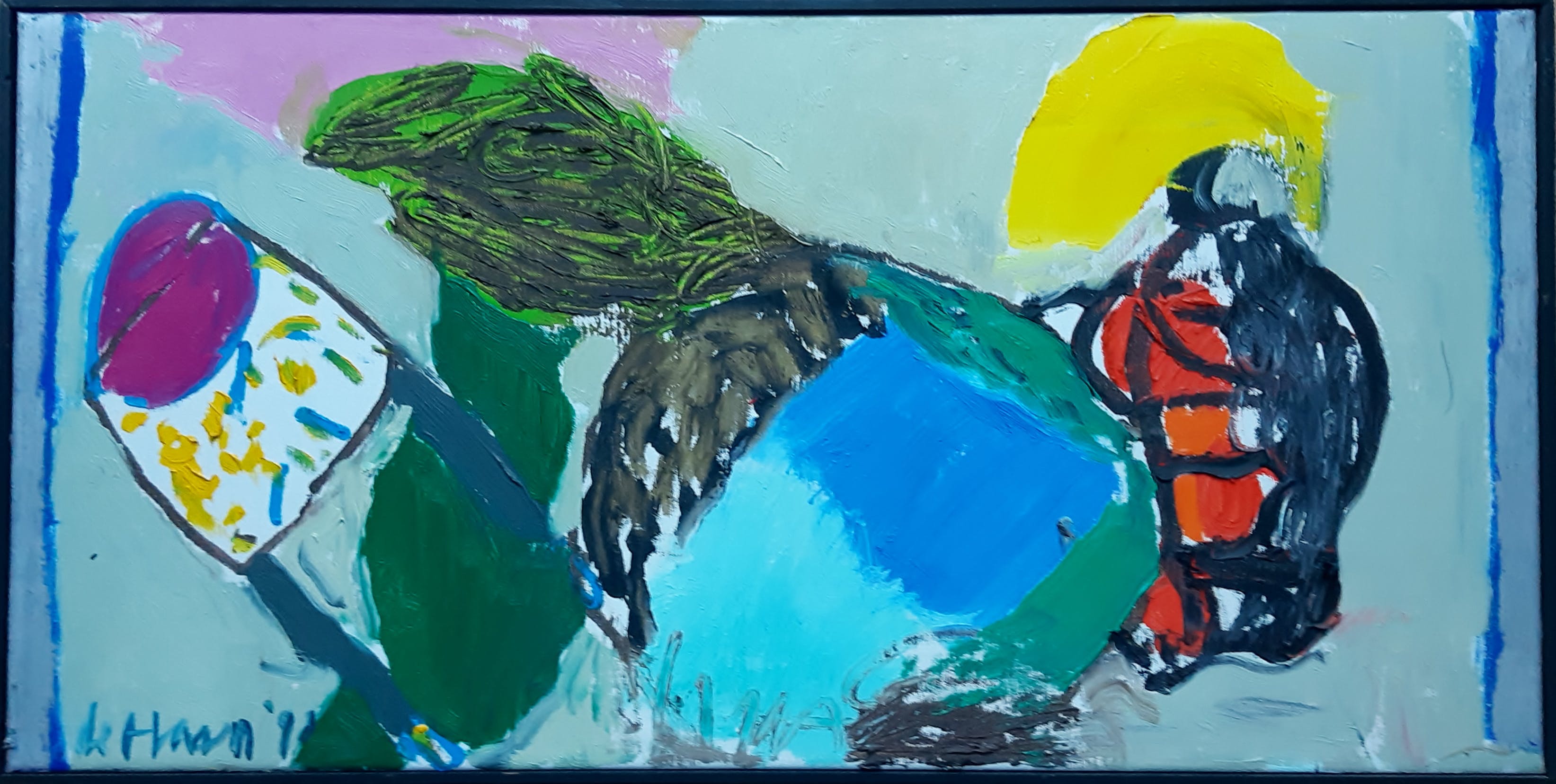 Jurjen de Haan - Olieverf uit 1991 - "van blauw opzij" verkocht voor € 375!