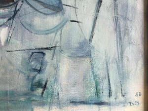 Iet van Es - Abstract schilderij in groen-blauw (ingelijst) kopen? Bied vanaf 125!