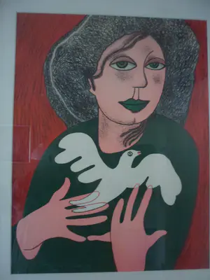 Corneille - Zeefdruk. Vrouw met duif kopen? Bied vanaf 175!