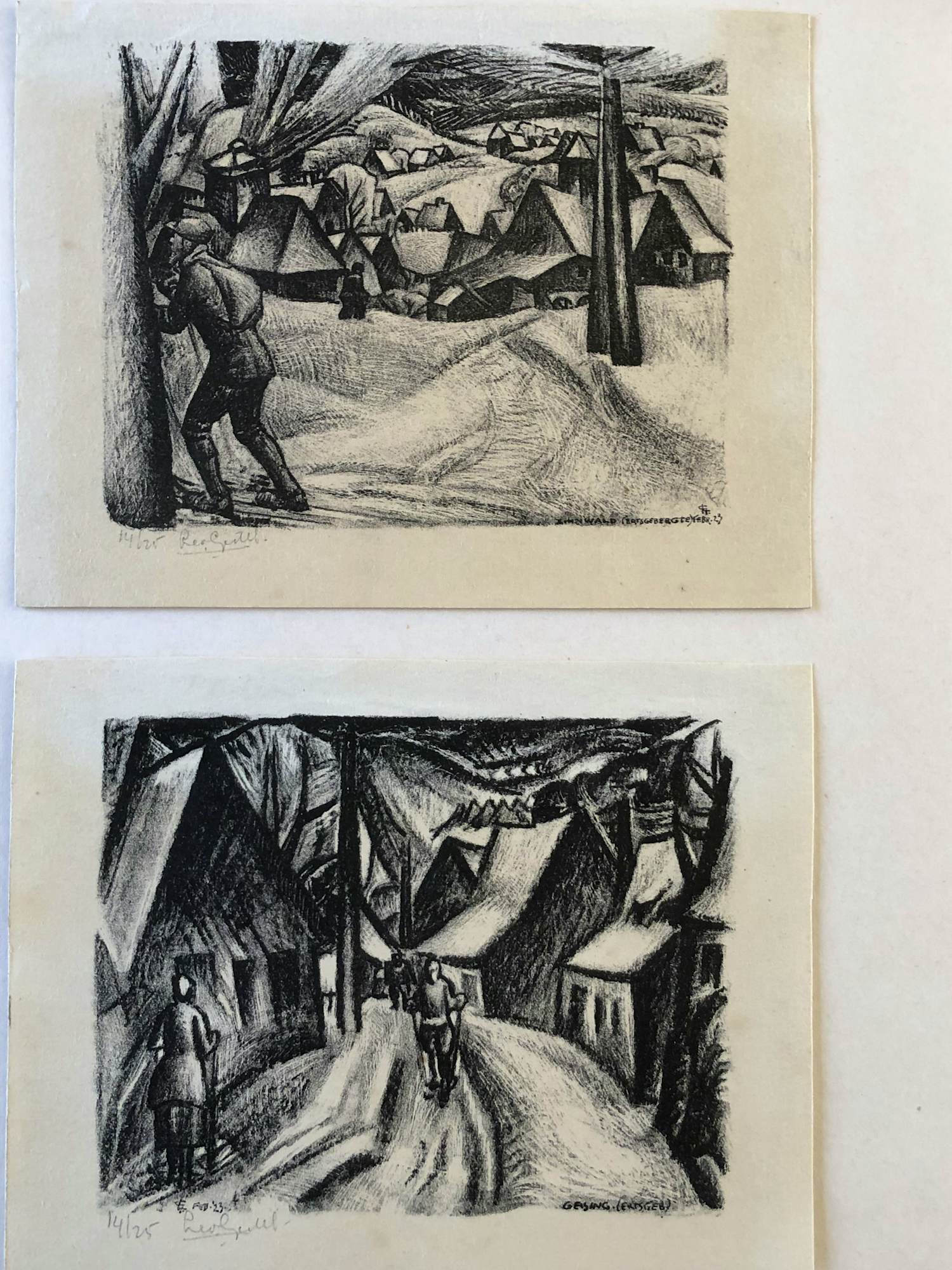 Leo Gestel - Twee litho's Ertsgebergte kopen? Bied vanaf 180!