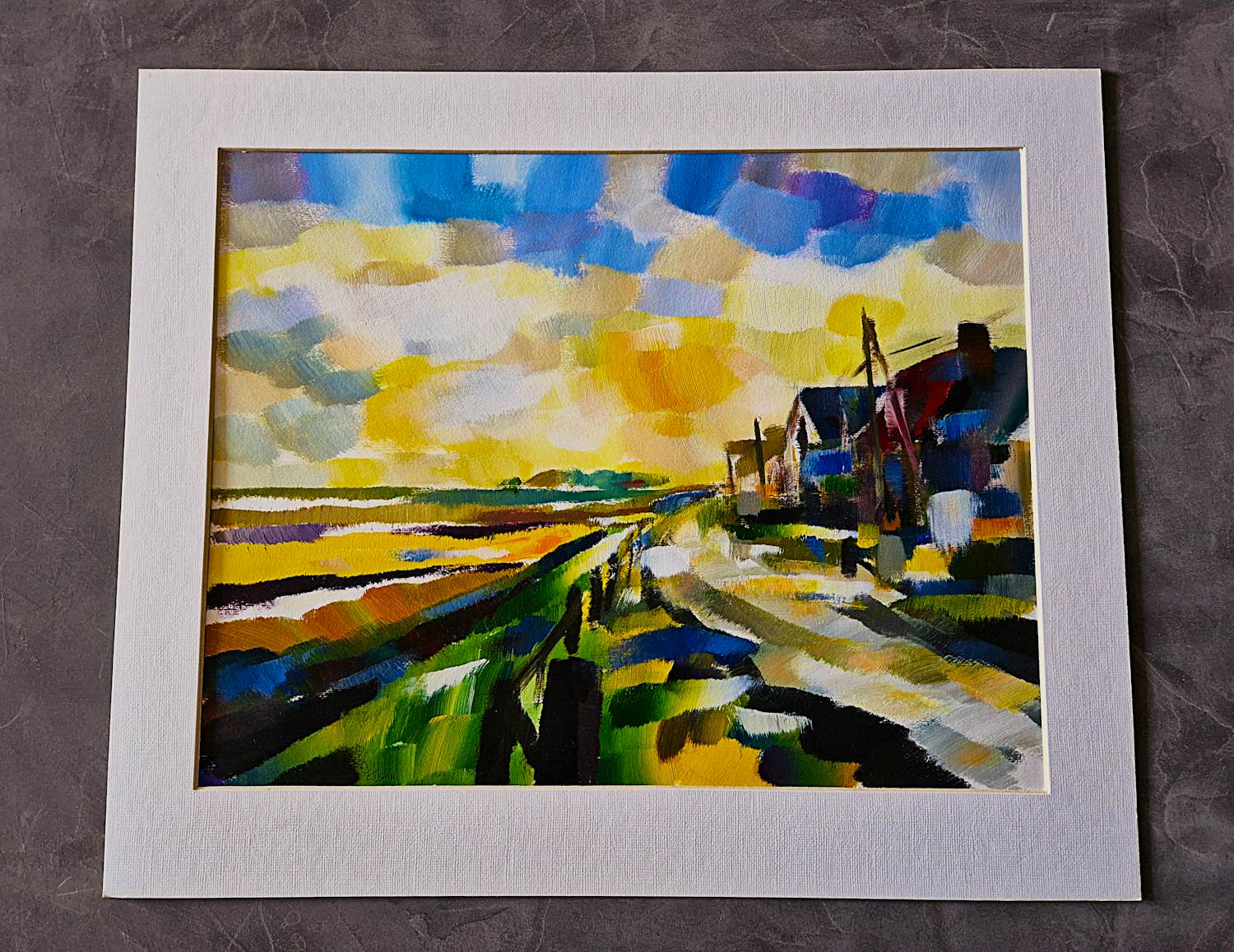 Buy Eddy Sikma - Grote expressionistische gouache "zomeravond landschap" - gesigneerd? Bid from 78!