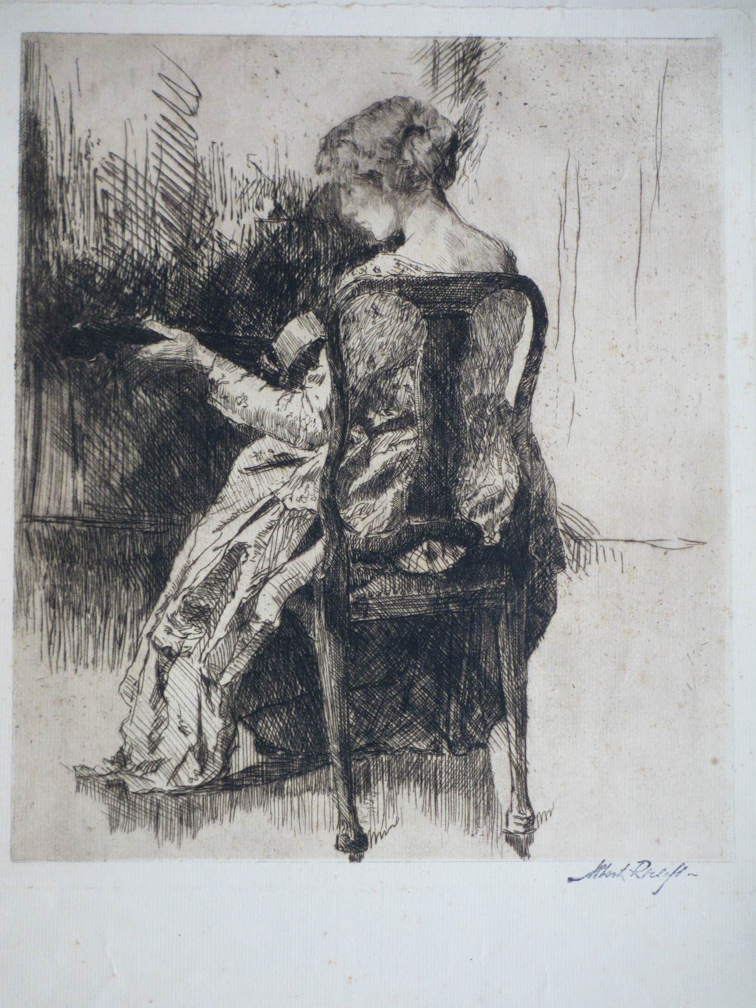 Albert Roelofs - Gitaarspelende dame - Ets kopen? Bied vanaf 65!