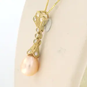 14k gouden collier en hanger met parel en single cut geslepen diamant tot.0.20ct kopen? Bied vanaf 280!