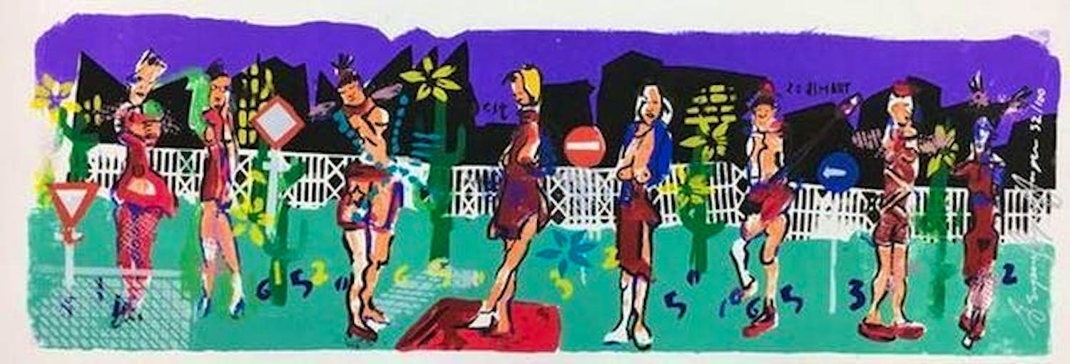 Espen Hagen - Gr Zeefdruk (50x135 cm) GOING TO WORK Hand gesigneerd verkocht voor € 50!