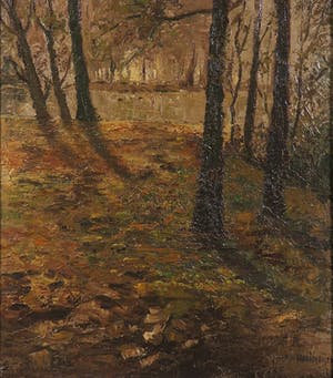 Jan Hooimeijer - Olieverf op doek, Vijvertje in 't Haagsche Bosch - Ingelijst kopen? Bied vanaf 100!