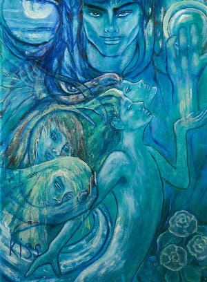 Kiss Riemvis - Olieverf op doek, z.t. Fantasy figuren kopen? Bied vanaf 10!