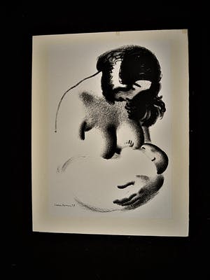 Aage Sikker Hansen - Originele 1937 Lithografie - Morn og Barn - gesigneerd - GROOT! kopen? Bied vanaf 64!