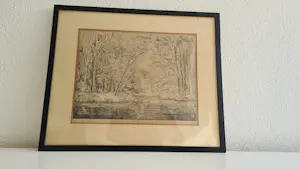 Simon Moulijn - Simon Moulijn – Boslandschap met water en huis – ets – gesigneerd kopen? Bied vanaf 45!