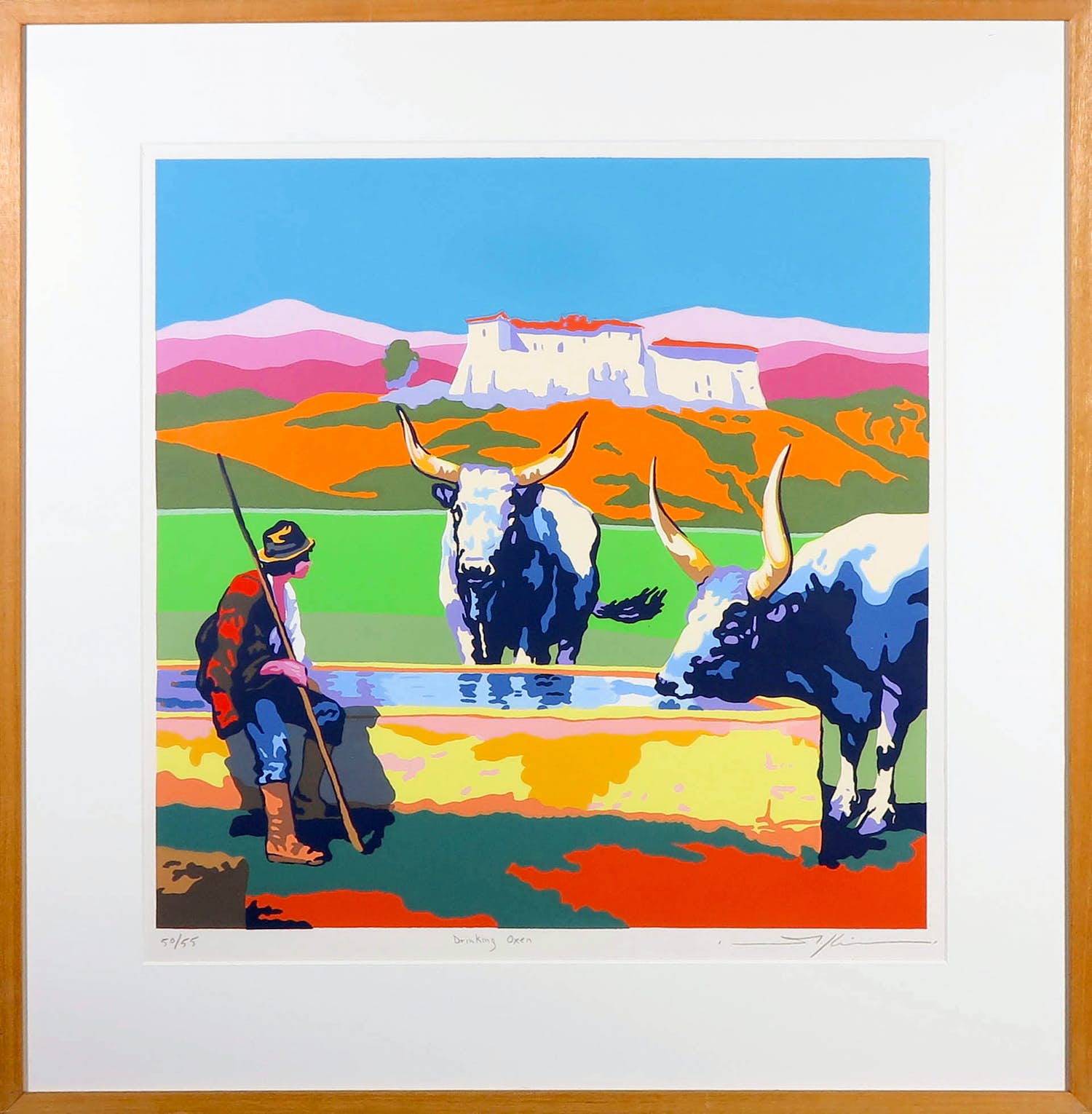 Marco Kooiman - Zeefdruk, Drinking Oxen - Ingelijst verkocht voor € 60!