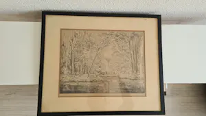 Simon Moulijn - Simon Moulijn – Boslandschap met water en huis – ets – gesigneerd kopen? Bied vanaf 45!