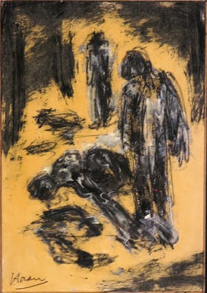 Pieter Haan - Acryl op karton, Lot van vier figuren en dier kopen? Bied vanaf 1!