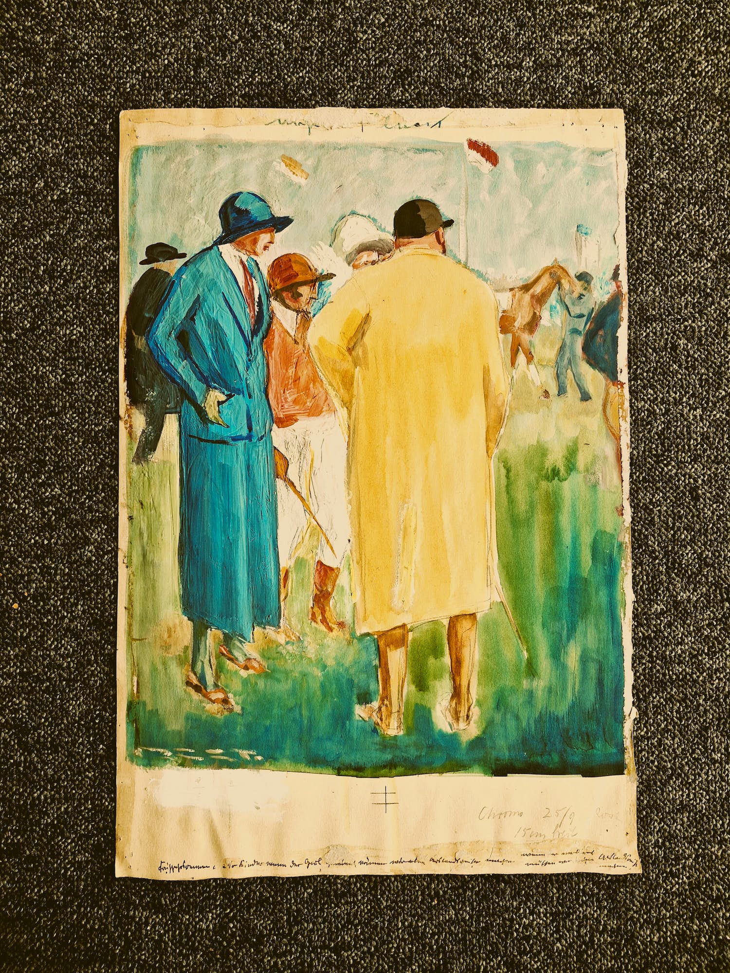 Niet of onleesbaar gesigneerd - omstreeks 1920 - gouache - "at the Polo game" met aantekeningen in potlood kopen? Bied vanaf 1!