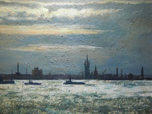 Niet of onleesbaar gesigneerd - Havengezicht bij zonsondergang door slecht leesbare meester kopen? Bied vanaf 10!