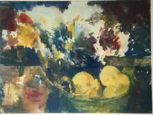 Kees Verwey - Stilleven fruitschaal met bloemen verkocht voor € 125!