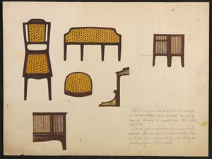 Niet of onleesbaar gesigneerd - Gouache, Lot van vier ontwerptekeningen kopen? Bied vanaf 1!