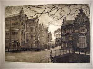 Johannes Josseaud - Zeldzame Amsterdam Ets "Binnengasthuis Oudezijds Achterburgwal" gesigneerd verkocht voor € 1!