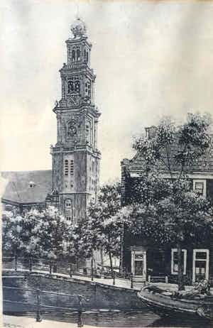 Cornelis Brandenburg - C4721-1, ets Westerkerk Amsterdam verkocht voor € 50!