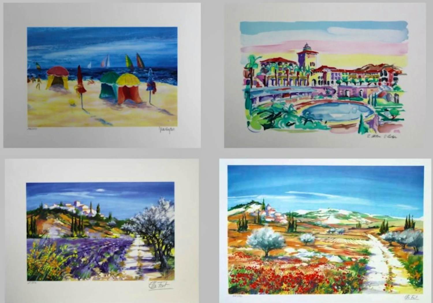 Olivier Zlatku - e.a: vier lithografieën: Landschappen I, II, Strand, Monaco kopen? Bied vanaf 25!