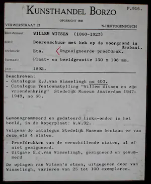 Willem Witsen - Twee ingelijste etsen - 1892 + certificaat Borzo op achterzijde kopen? Bied vanaf 199!