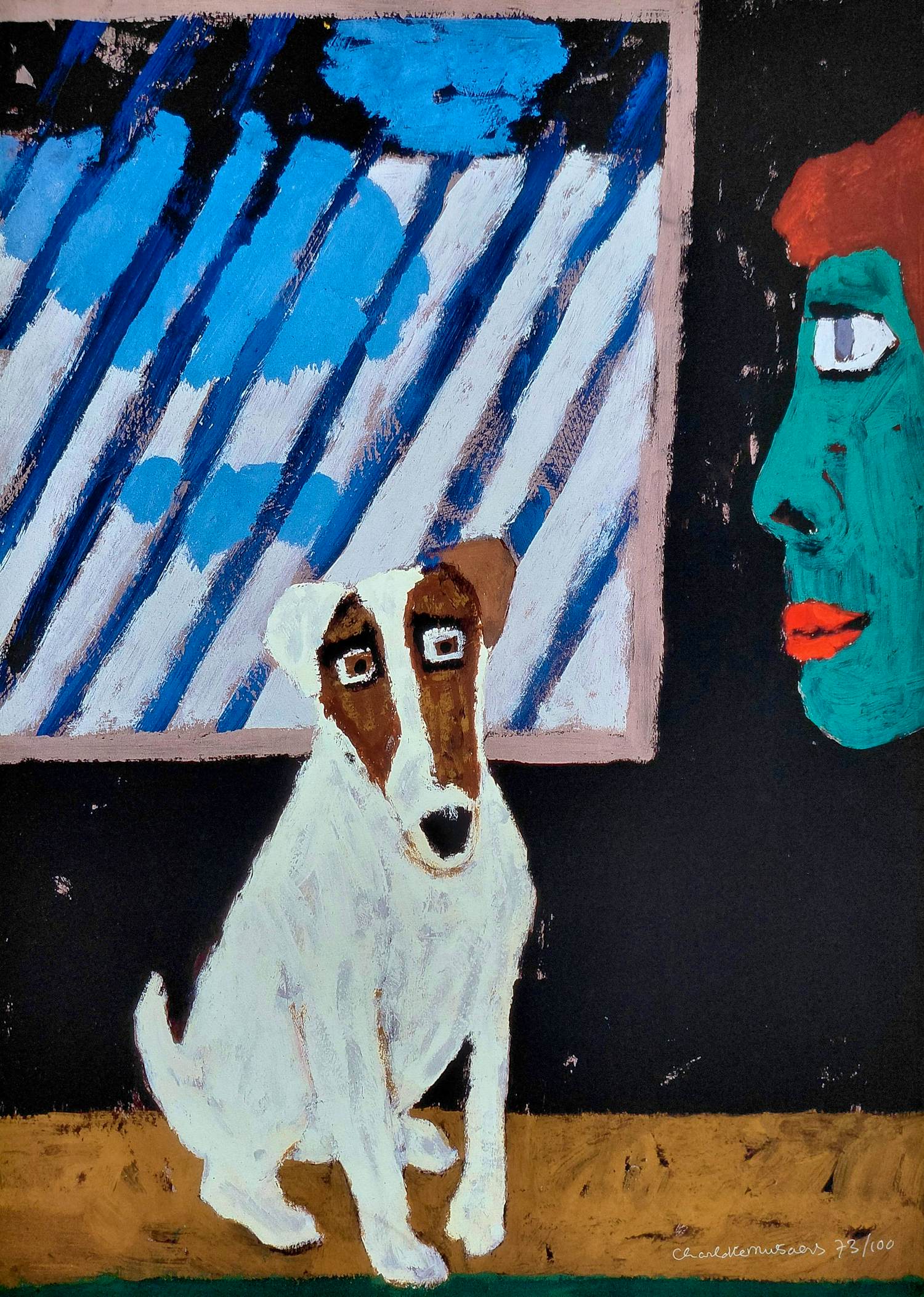 Charlotte Mutsaers - Portret met hond, zeefdruk kopen? Bied vanaf 295!