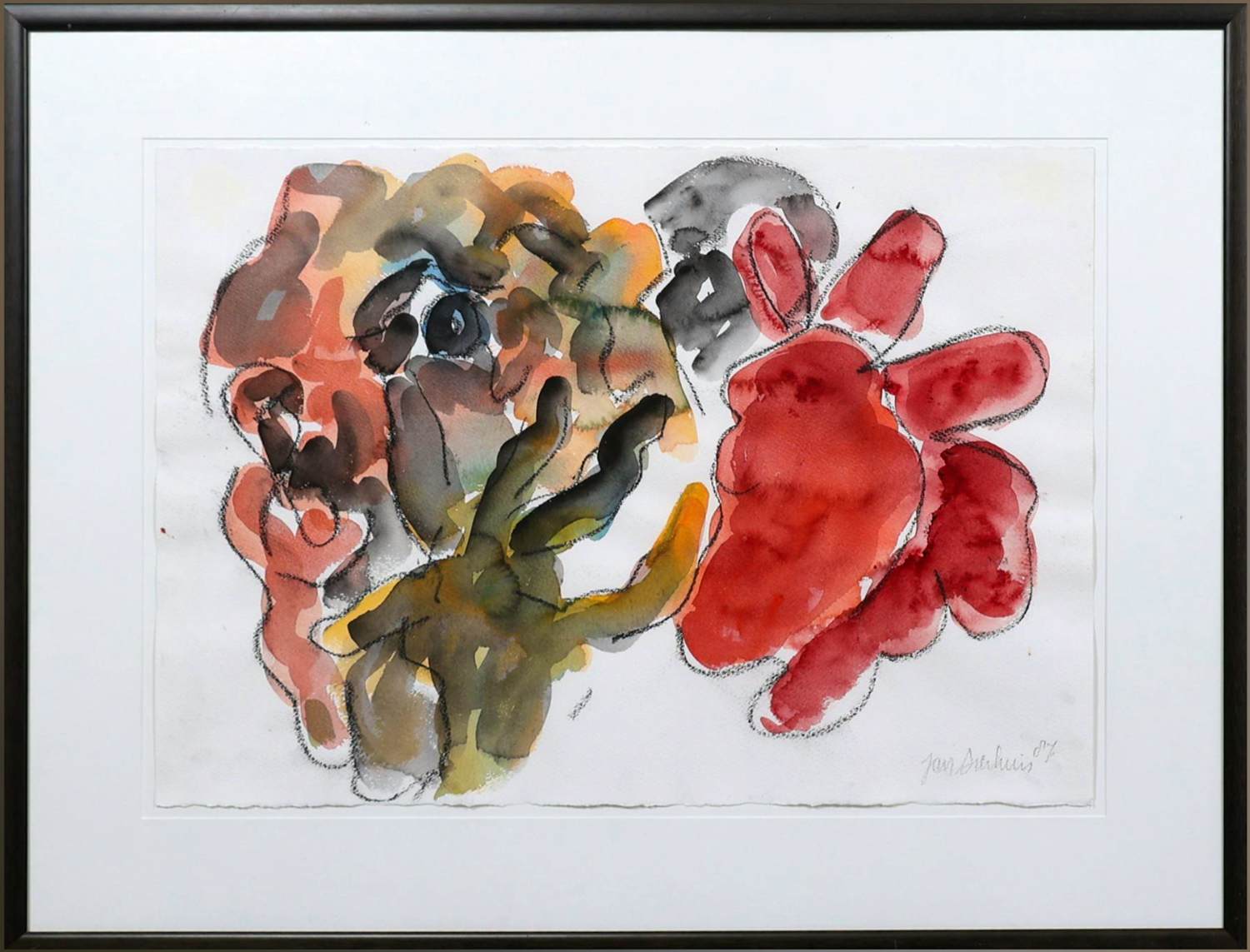 Jan Sierhuis - Gouache/krijt op papier: 'Zonder titel' (1987). kopen? Bied vanaf 350!