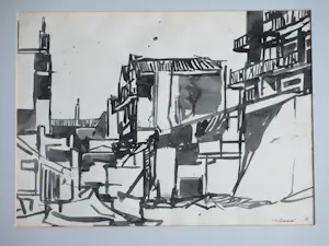 Frans Hollaardt - Havengezicht & Stadsgezicht - Inkttekeningen kopen? Bied vanaf 60!