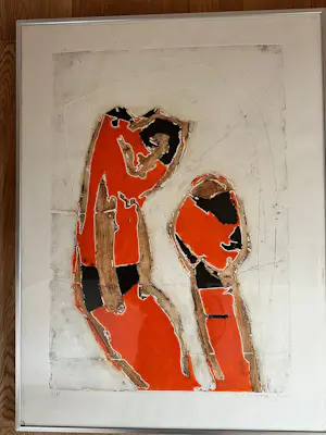 Cees Kortlang - Ets, Compositie in oranje, bruin en zwart (9/10) - Ingelijst kopen? Bied vanaf 85!