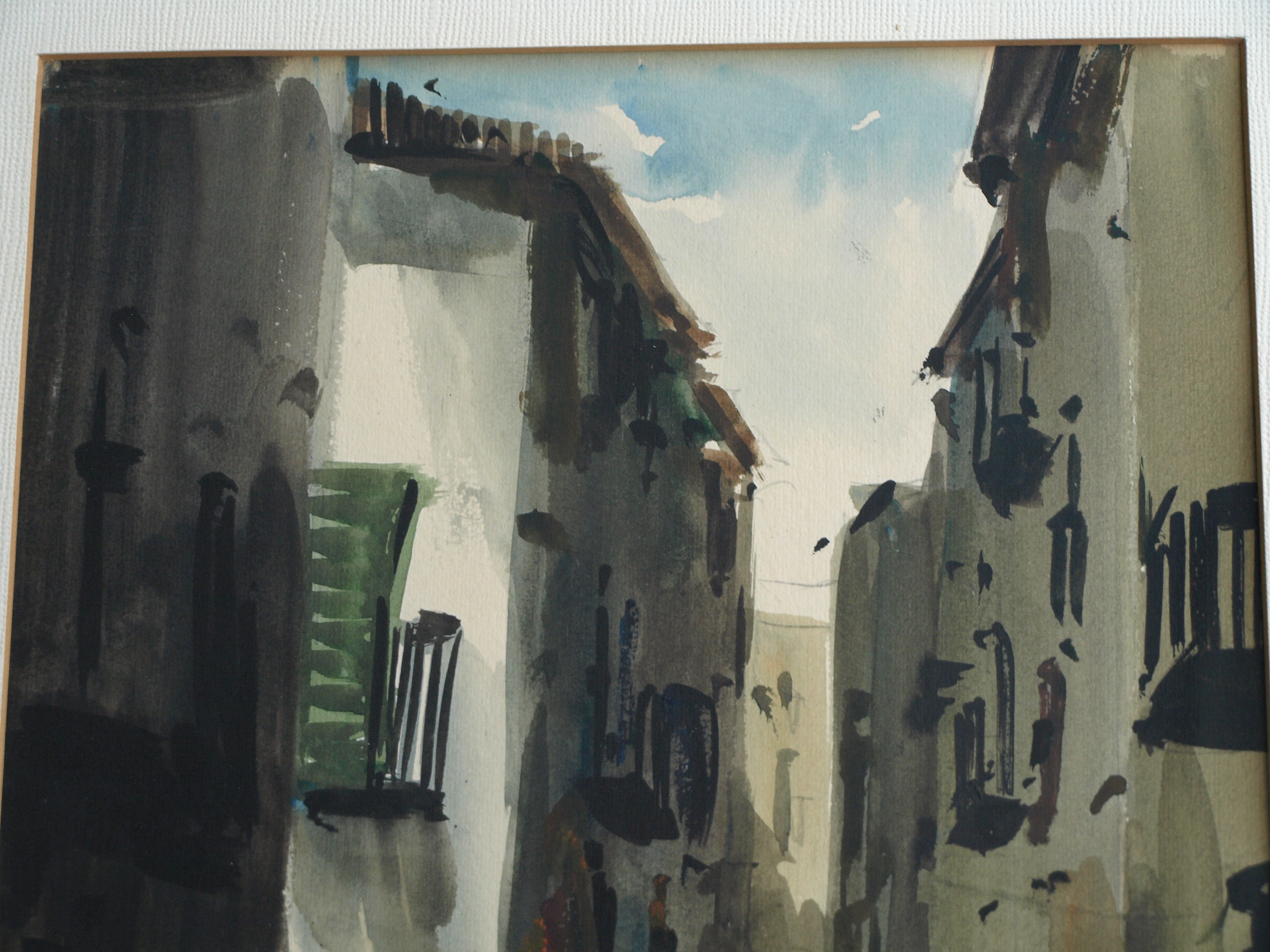 Niet of onleesbaar gesigneerd - Europese School - Aquarel – Straatje – gesigneerd & ingelijst  kopen? Bied vanaf 1!