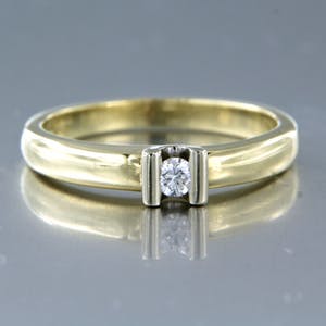 14K Goud - bicolor gouden ring bezet met briljant geslepen diamant kopen? Bied vanaf 220!