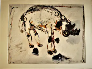 Geert Jan Jansen - Grote expressionistische Gouache op papier "Neushoorn" gesigneerd kopen? Bied vanaf 79!