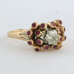 Retro -18k gouden ring met centraal Bolsjewiek tot. 0.40ct en robijn verneuille kopen? Bied vanaf 600!