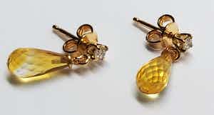 18 karaat Goud - Oorbellen - 0.14 ct Diamanten - Quartz verkocht voor € 130!