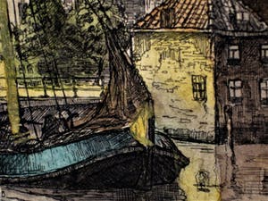 Marius Johannes Janssen - Handgekleurde Ets "Oude haven van Dordrecht" gesigneerd kopen? Bied vanaf 10!