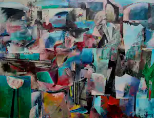 Wil Bouthoorn - Gemengde techniek op board: compositie stad - 1989 vendu pour 1000€ !