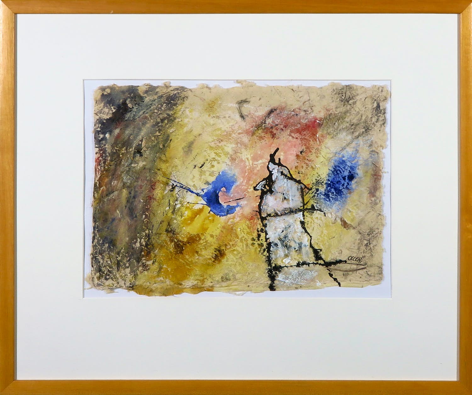 Otto Oelen - Acryl op geschept papier, Talmont - Ingelijst verkocht voor € 1!