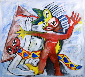 John Lie a Fo - Olieverf op doek, Zonder titel - Ingelijst (Groot) kopen? Bied vanaf 350!