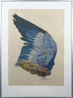 Daan van Golden - Offset, Blauwe vleugel met gezicht - Ingelijst kopen? Bied vanaf 150!