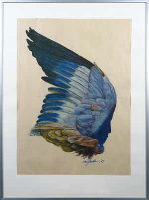 Daan van Golden - Offset, Blauwe vleugel met gezicht - Ingelijst verkocht voor € 150!