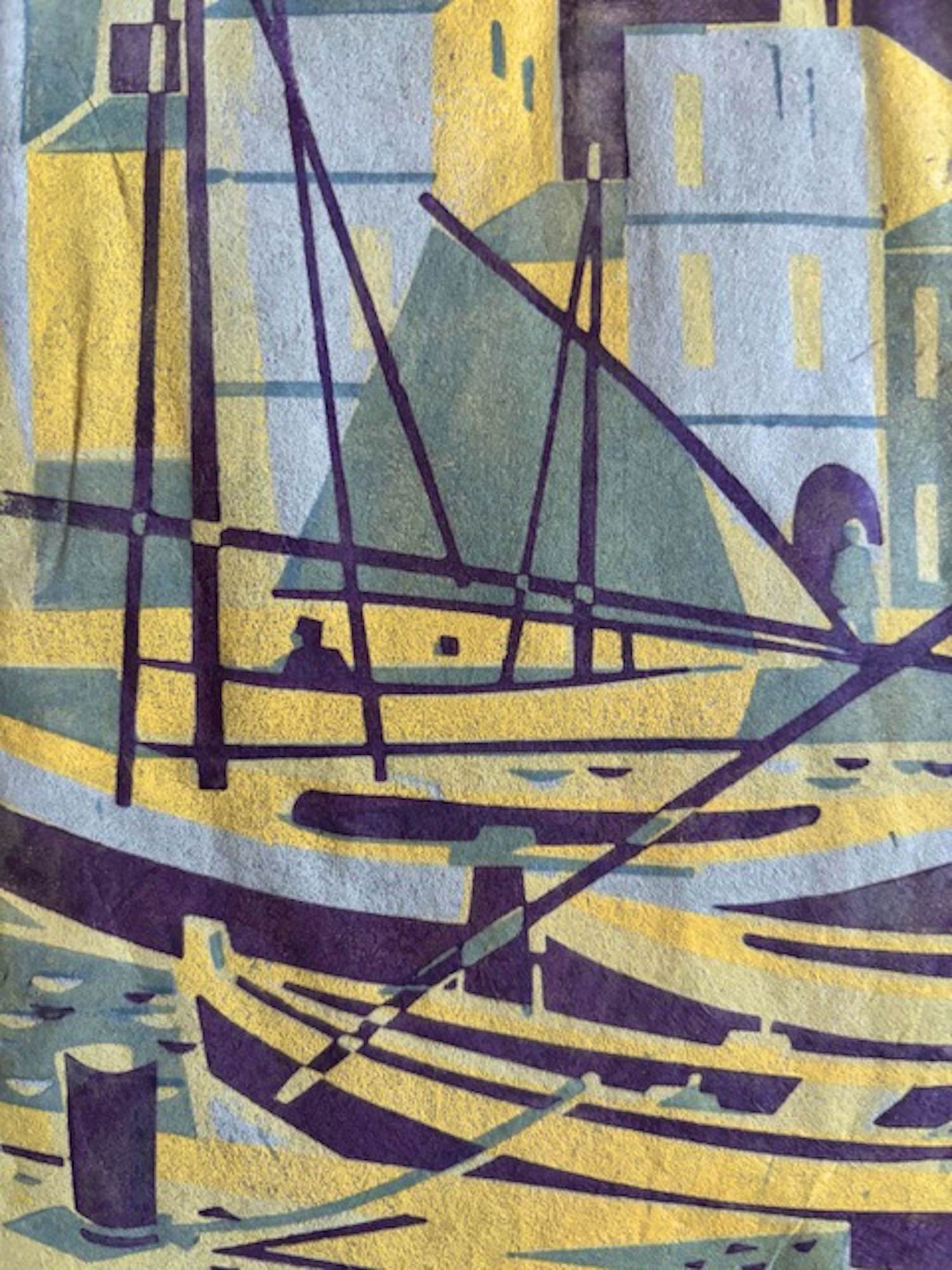 Geert Geerligs - linosnede: bootjes in de haven kopen? Bied vanaf 35!