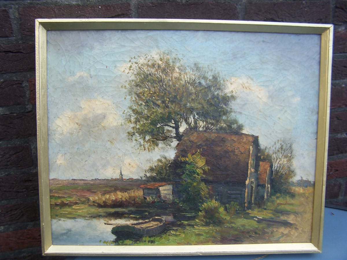 Charles Petit - Landschap met Vissershutten verkocht voor € 40!