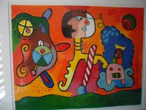 Wendie Brauckmann - Kleurenzeefdruk, "DE WIJDE WERELD IN". ----INGELIJST. kopen? Bied vanaf 35!