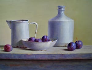 Hans Habraken - Witte kan fles en bord met pruimen kopen? Bied vanaf 695!