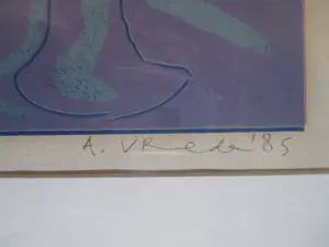 Anton Vrede - Ingelijste lino "Paars ei" kopen? Bied vanaf 1!